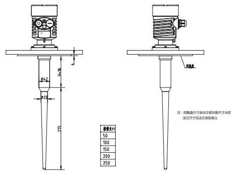 防腐棒式雷達(dá)物位計外型尺寸圖