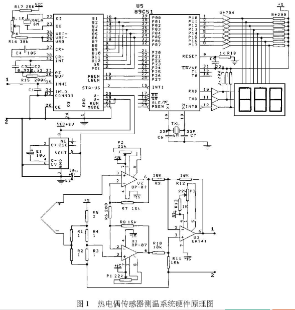 熱電偶傳感器測溫系統(tǒng)硬件原理圖示