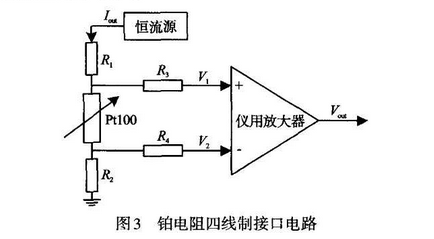 鉑電阻四線制接口電路圖示